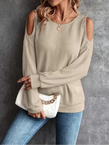 Off Shoulder Long Sleeve Button Shirts Female Casual Solid Color